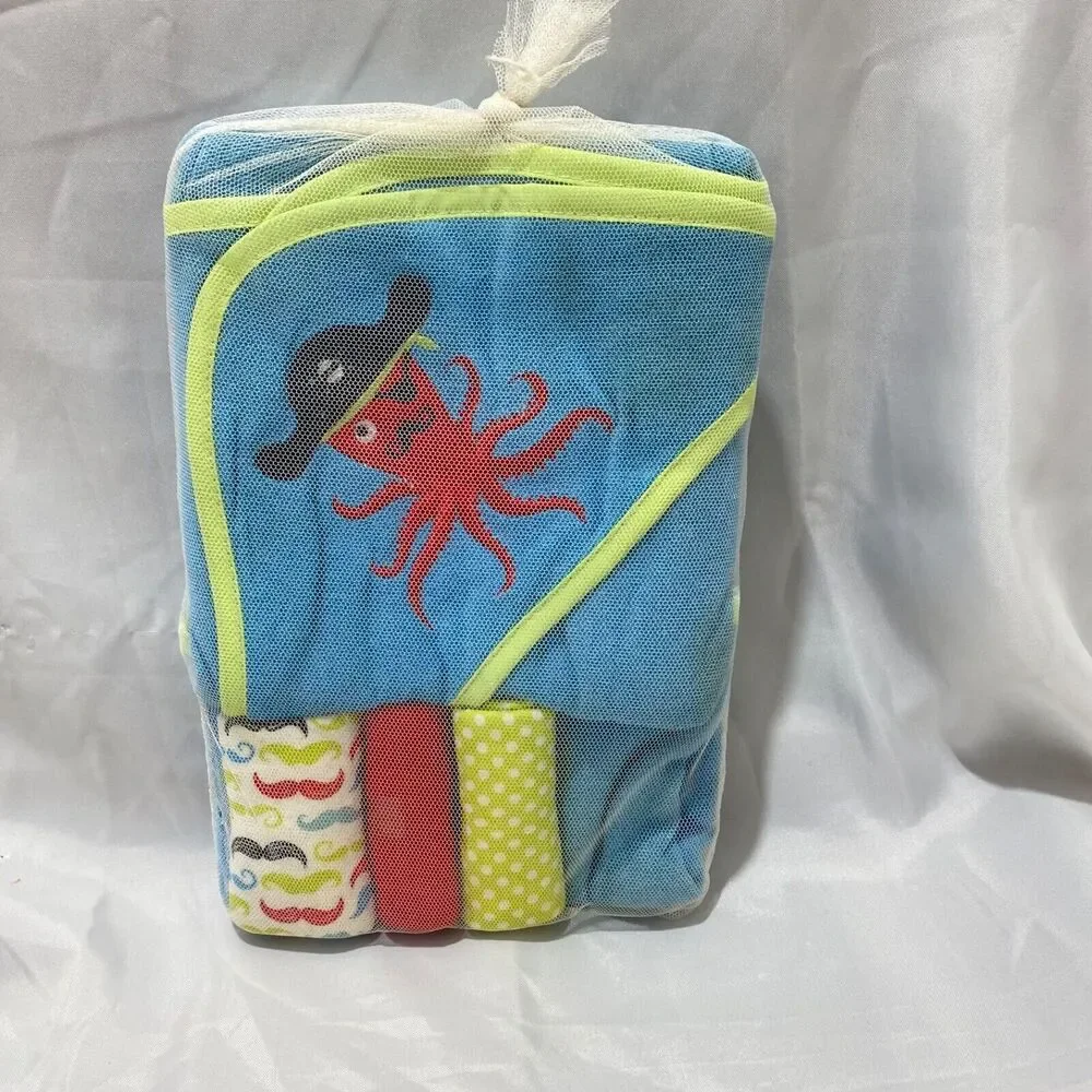 Baby Wash Set Towl and Wash Cloths Set Pirate Ocean Animal Themed Blue